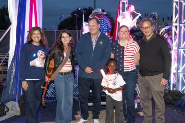 Councilmember Luz Reyes-Martín (1st District), 2026 Teen Star Santa Barbara Brynn Wood, Councilmember (James Kyriaco 2nd District), 2nd grader Eliana, Mayor Pro Tempore Jennifer Smith (3rd District) and Stuart Kasdin (4th District)