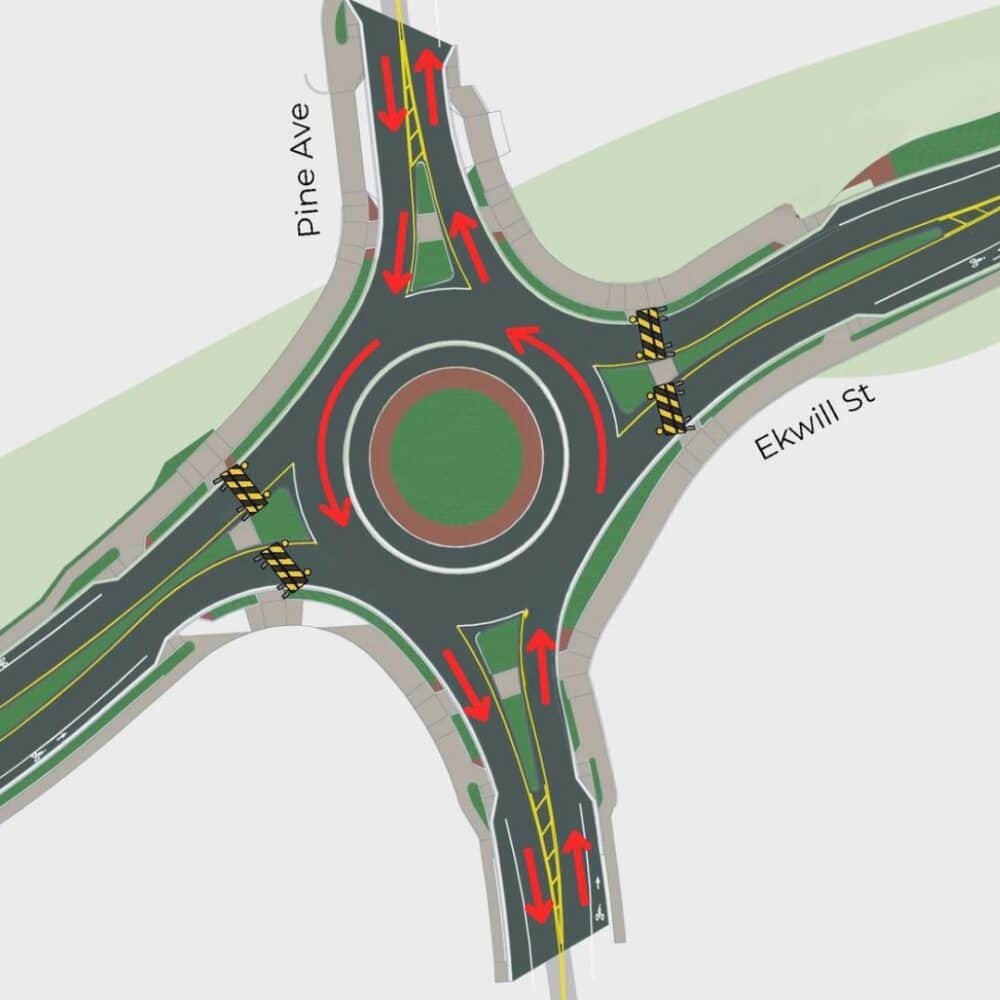 Map of Pine and Ekwill Roundabout (close-up)