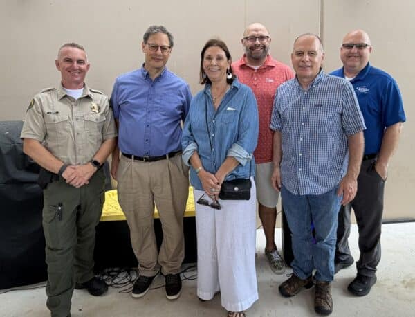 Group photo at Coffee & Community (pictured left-to-right: Goleta’s Chief of Police Services Lt. Jarrett Morris, District 4 Councilmember Stuart Kasdin, Mayor Paula Perotte, Assistant City Manager Jaime Valdez, Planning and Environmental Review Director Peter Imhof, and Santa Barbara Airport Director Chris Hastert)