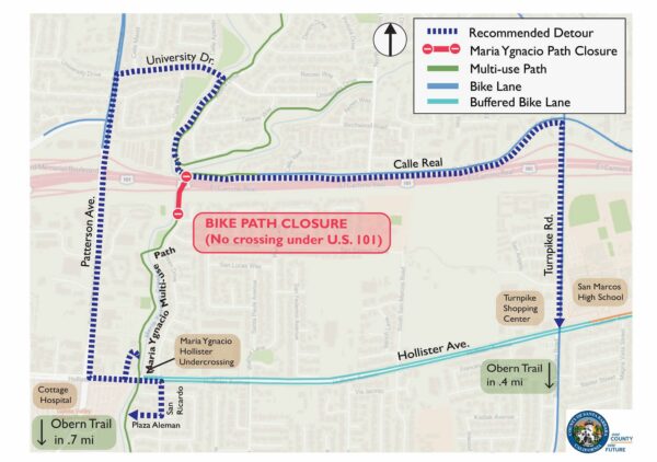 Maria Ygnacio Bike Path Closure Map